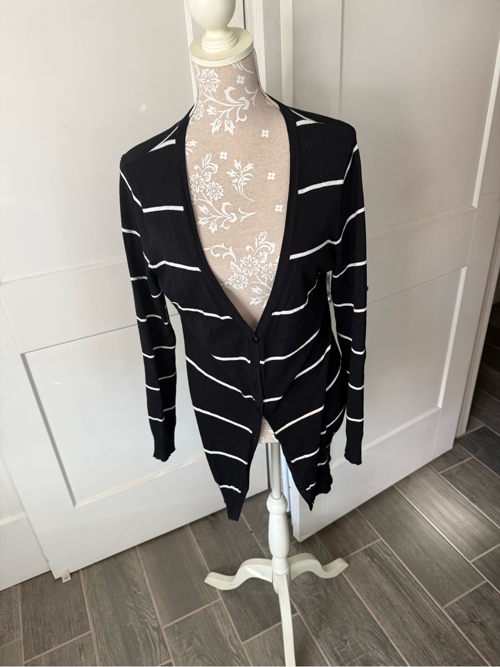 Maurices Black and White Striped V-Neck Cardigan